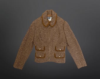 80s Tweed Pure New Wool Brown Zipper Jacket Women Made in West Germany