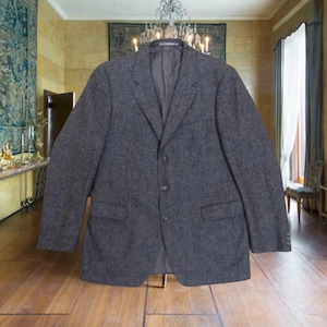 Blazer grigio britannico in pura lana vergine, prodotto in Inghilterra, anni '90.