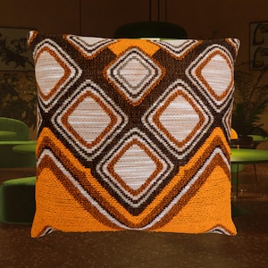 OG 70s Space Age Wool Feather Filling Orange Throw-pillow