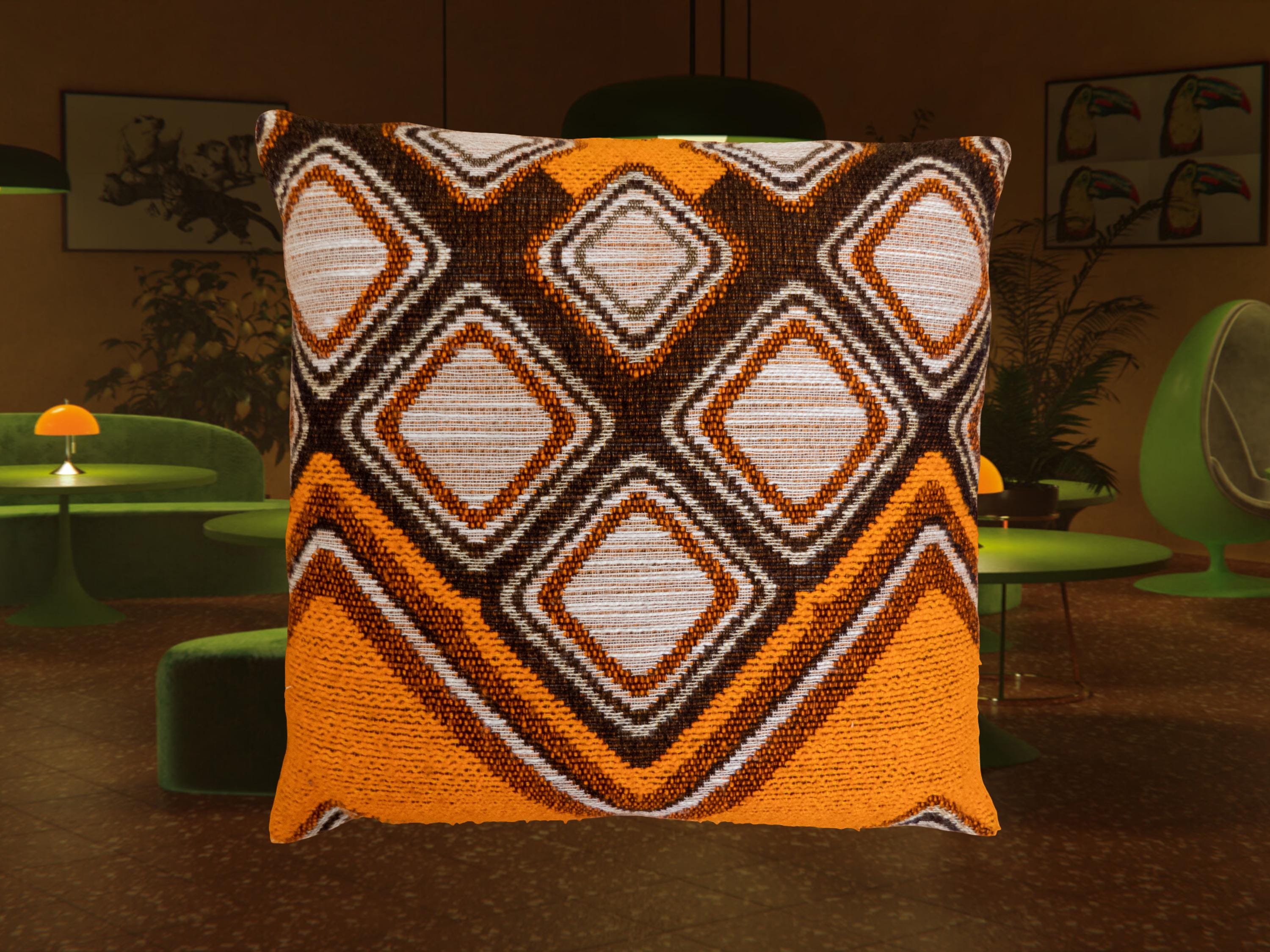 Lot De 2 Coussins Pop Vintage Années 70 - 36x36 Cm, Coton Orange Motif Fleurs, Fabriqué En France