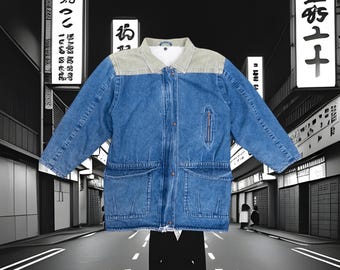 Jaren 90 Japan Made Denim Sherpa Jacket Toyo Enterprise Sugar Cane Men L Denim Sherpa Jacket