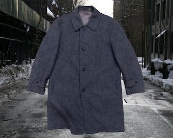 Pure Wool Classic Long Grey Coat | Quiet Luxury Vintage | 90s | Men XL