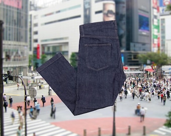 セルビッジ スリムストレート ブルーインディゴ コットンデニムパンツ サイズ31