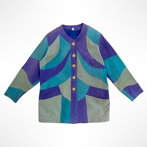 Damenjacke aus Wildleder im 80er-Jahre-Patchwork in Blau-Violett