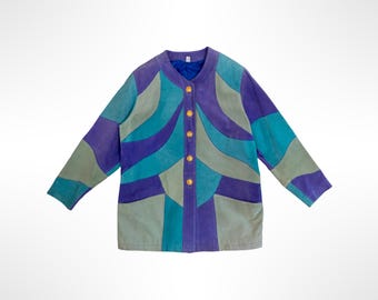 80s Suede Leather Patchwork Blue Violet Jacket Women