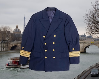 1960s German Naval Officer Blazer: Vintage Dark Blue Wool Jacket