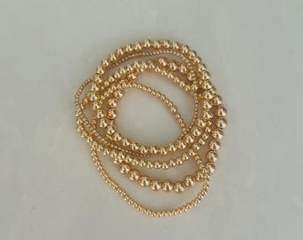 14KT Gold Filled Beaded Stacking Bracelet, Waterproof Jewelry