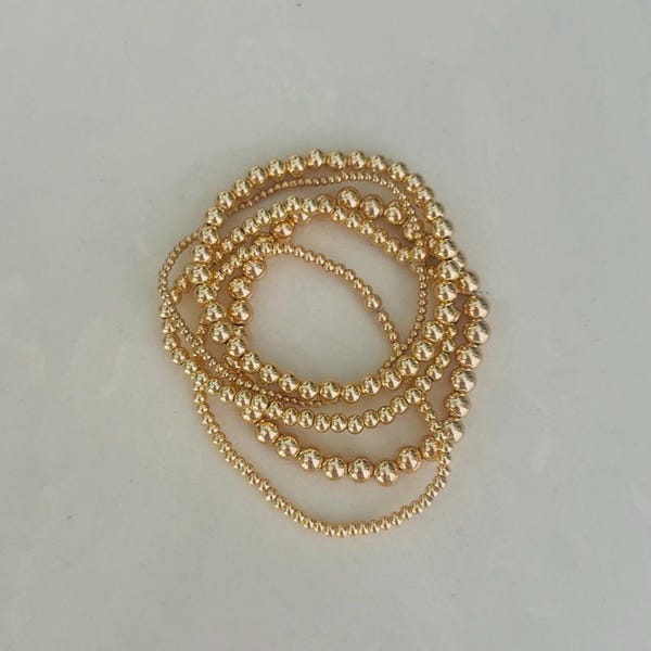 14KT Gold Filled Beaded Stacking Bracelet, Waterproof Jewelry