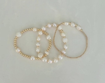 Freshwater Pearl Gold Filled Beaded Stacking Bracelet Set