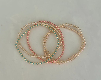 Seed Bead Bracelet with 14k Gold Filled Waterproof Stacking