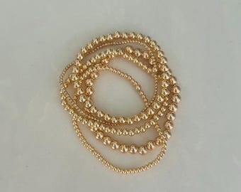 Gold Filled Bracelet, Waterproof Beaded Stacking Jewelry for Everyday Wear