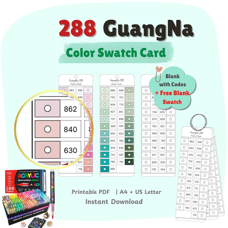 guangna-288-color-swatch-chart-printable-artist-tool-instant-download