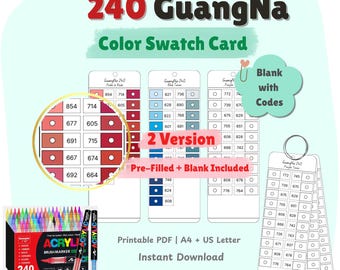 GuangNa 240 Marker Swatch Chart, Blank and Prefilled (PDF Download)