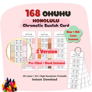 Ohuhu Honolulu 168 Swatch Card | Chromatic Chart (Pre-Filled & Blank PDF)