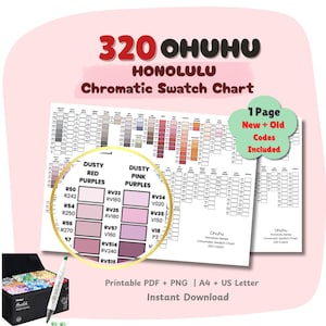 Ohuhu Honolulu 320 Marker Color Swatch Chart (Digital Download, US Letter/A4)