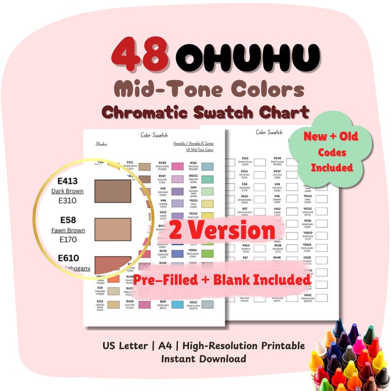 Color Chart 48 Fill In Ohuhu 48 Mid-tone Color Swatch Chart | Honolulu B Series (instant ...