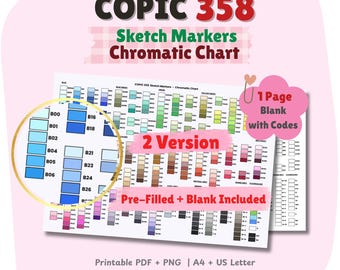 Tabla cromática de marcadores Copic 358 Sketch, guía de muestras en blanco prellenada (PDF)