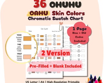 Ohuhu Skin Tone Chart | 36 Oahu Colors, Swatch Sheet (Digital Download)
