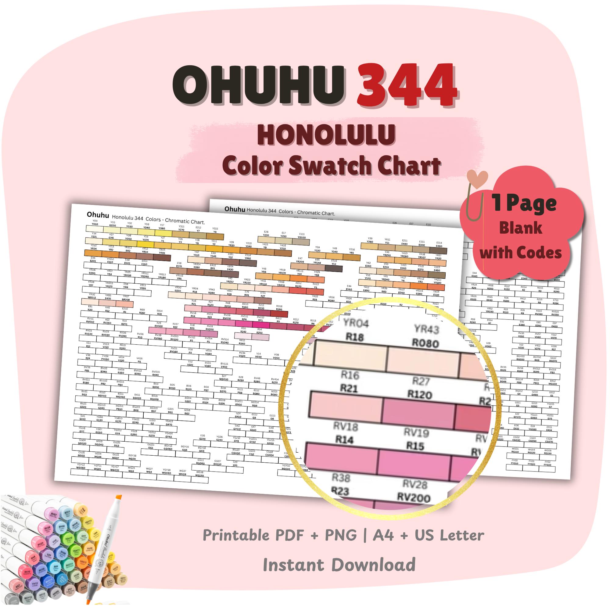 Ohuhu 344 Color Chromatic Swatch Chart | Professional Marker Color ...