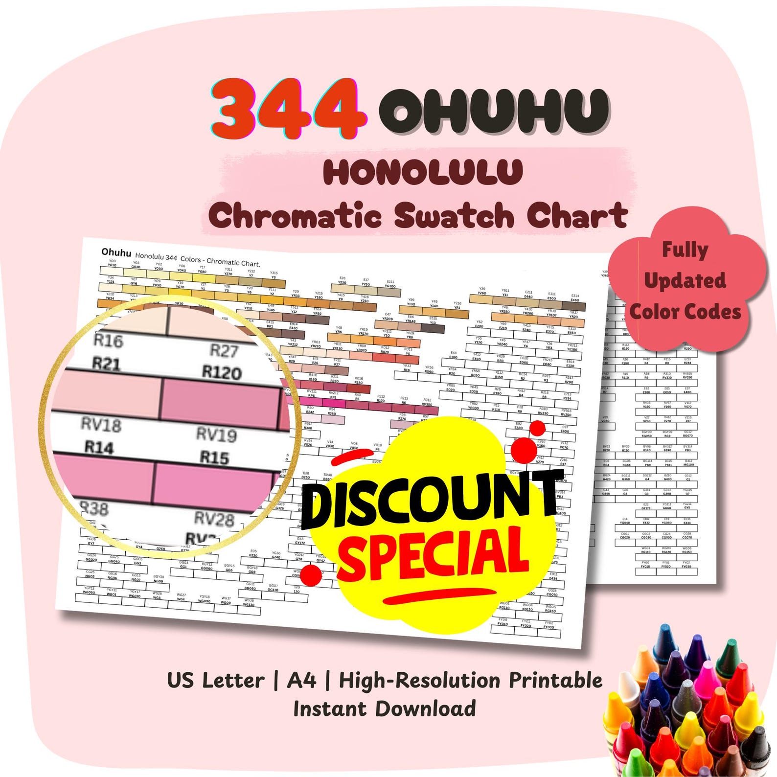 Ohuhu 344 Color Chromatic Swatch Chart | Professional Marker Color ...