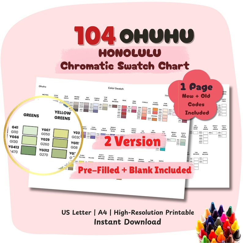 Ohuhu 104 Color Chart Swatch | Honolulu Markers, Pre-filled & Blank ...