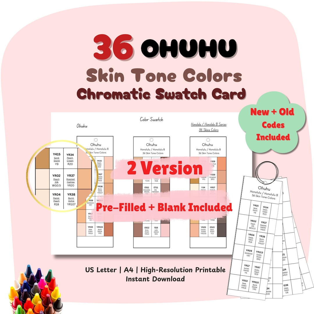 Ohuhu 36 Skin Tone Swatch Card | Chromatic Color Reference Card | Skin ...