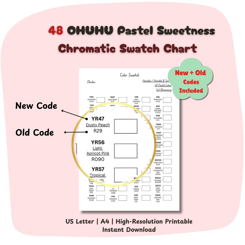 Ohuhu Pastel Blossoming 48 Color Swatch Chart (printable PDF) - Etsy