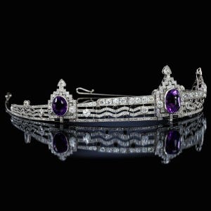 Tiara - 44ct Amethyst 35ct Natural Diamond 925 Sterling Silver Tiara