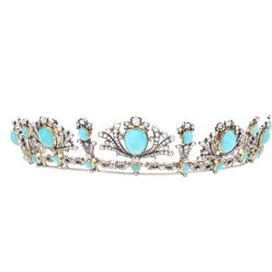 Tiara- 85ct Turquoise 10ct Lab Made Diamond 925 Sterling Silver Tiara