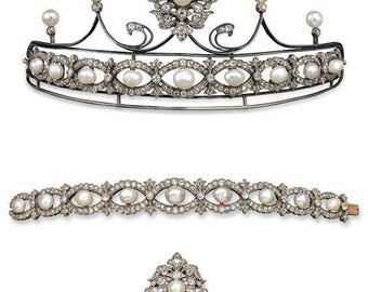 Convertible Pearl CZ Tiara | Sterling Silver Crown Bracelet Pendant, Vintage Style