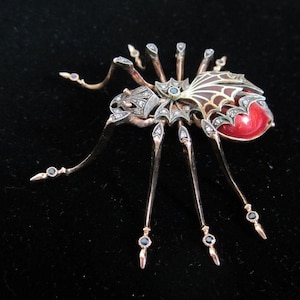 Broche de araña de plata de ley 925 con rubí de 50 céntimos y diamante natural de 1,50 ct.