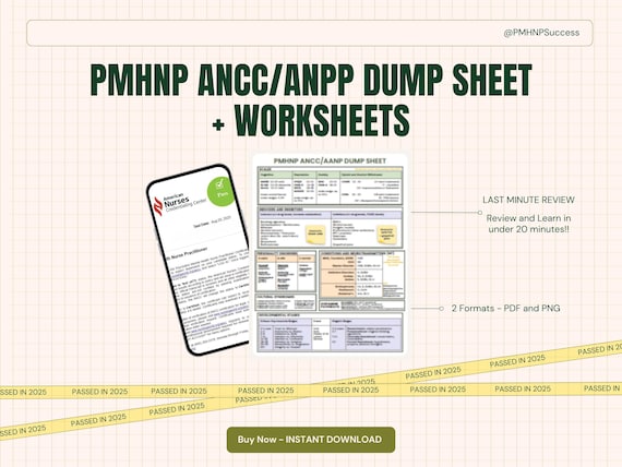 Passed 2025!! PMHNP Dump Sheet ANCC PDF Psychiatric Mental Health Nurse Practitioner Board Exam Study Prep Review Guide Ultimate Cheat Sheet
