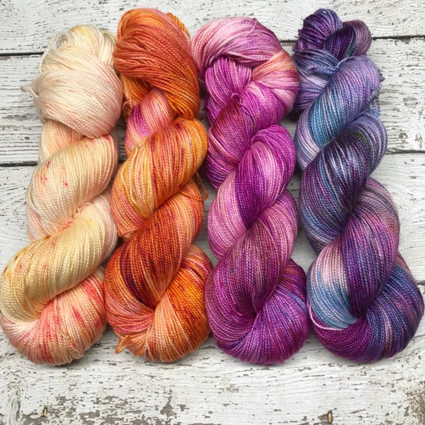 McQueen Silk Sock, Hand Dyed Yarn, Sock Yarn, Fingering Weight, Superwash Merino, Silk, High twist, Hand Dyed, Fade Kit, Tequila