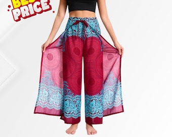 Boho Wide Leg Palazzo Pants Lightweight Beach Yoga Lounge Festival Flowy Casual Women Trousers