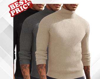 Men’s Slim Fit Ribbed Turtleneck Sweater Warm Thick Knit Pullover Long Sleeve Casual Winter Outdoor Top