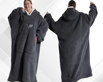 Manta con capucha extragrande y ultrasuave: manta larga de franela cálida con mangas para adultos. Acogedora prenda de invierno con capucha y bolsillo.