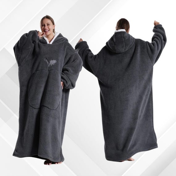 Ultra Soft Oversized Wearable Hoodie Blanket – Long Flannel Warm Sleeved Throw for Adults | Cozy Winter Lounge Wear with Hood & Pocket