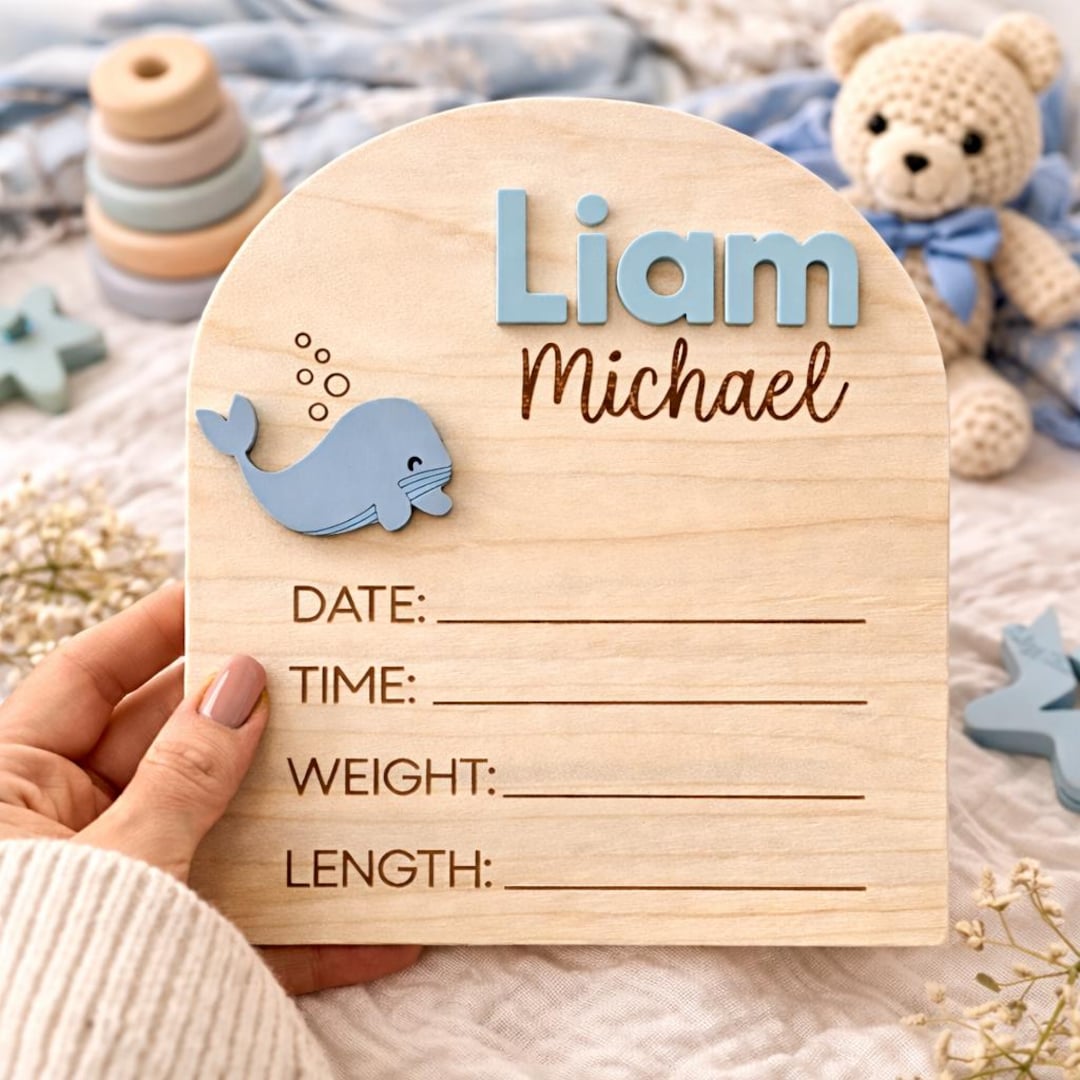 Personalized Baby Name Sign Boy, Wooden Birth Announcement Plaque ...