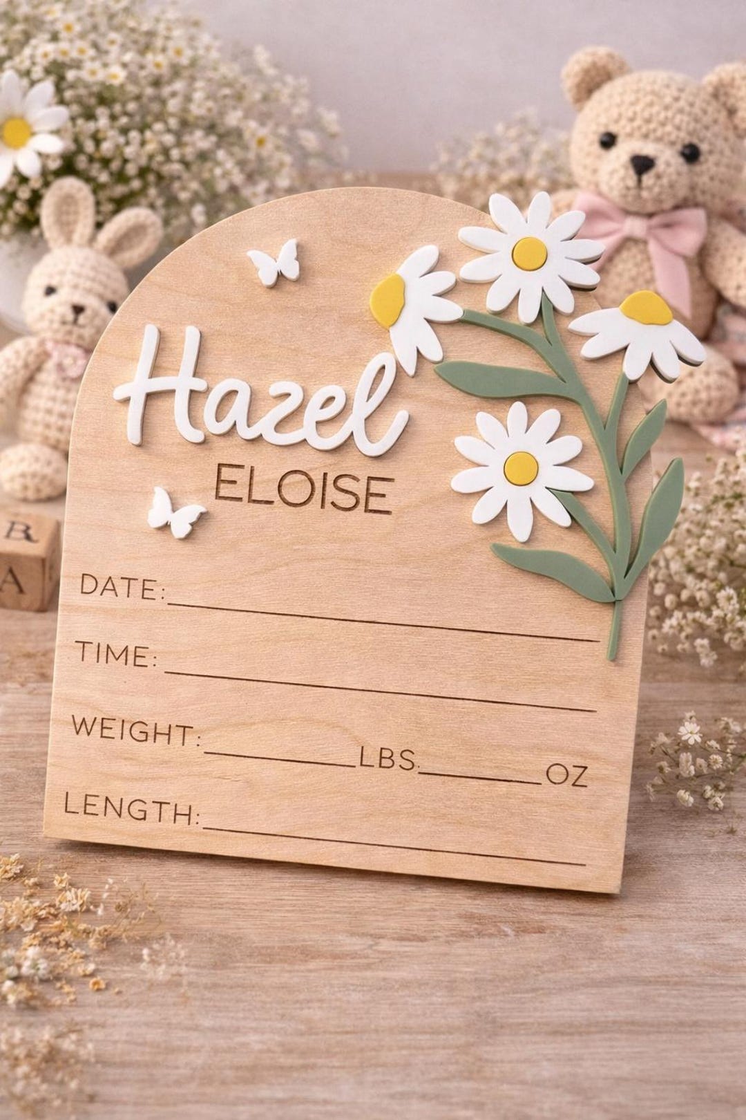 Personalized Baby Birth Announcement Plaque With Daisy Flowers, Custom ...