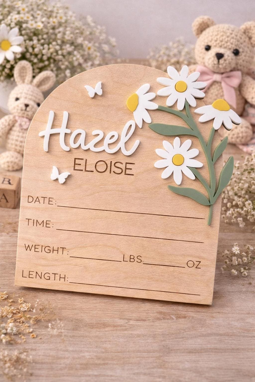 Personalized Baby Birth Announcement Plaque With Daisy Flowers, Custom ...