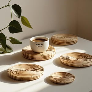 Handmade Rattan Coasters Set of 6 – Natural Woven Drink Mats – Eco-Friendly Boho Home Decor for Coffee & Tea Cups
