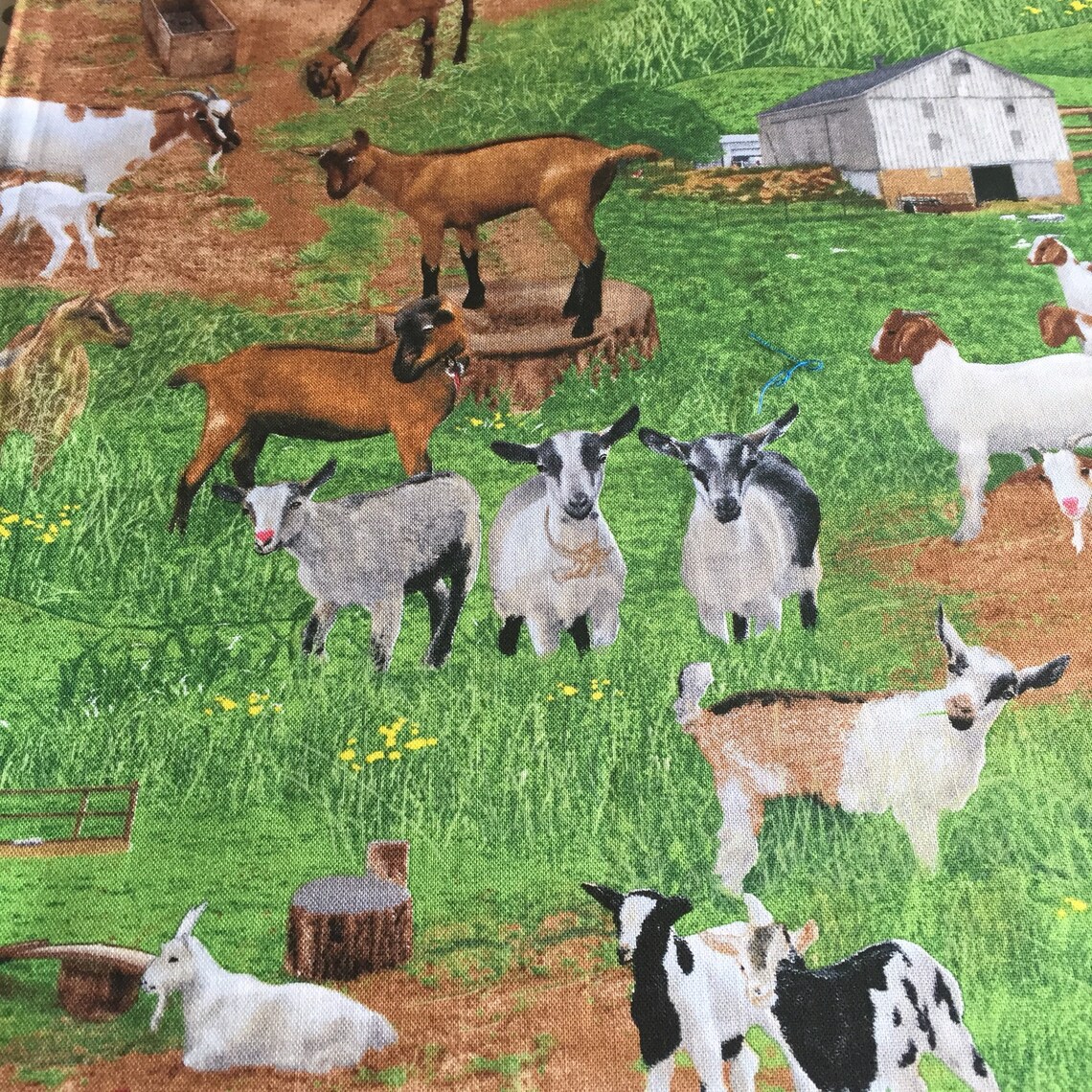 Goat fabric Elizabeth Studios farmyard Goats fabric Etsy