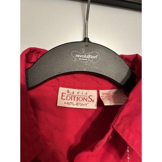 Vtg Basic Editions Button Front Christmas Shirt R… - image 2