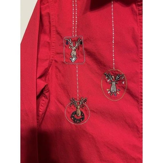 Vtg Basic Editions Button Front Christmas Shirt R… - image 5