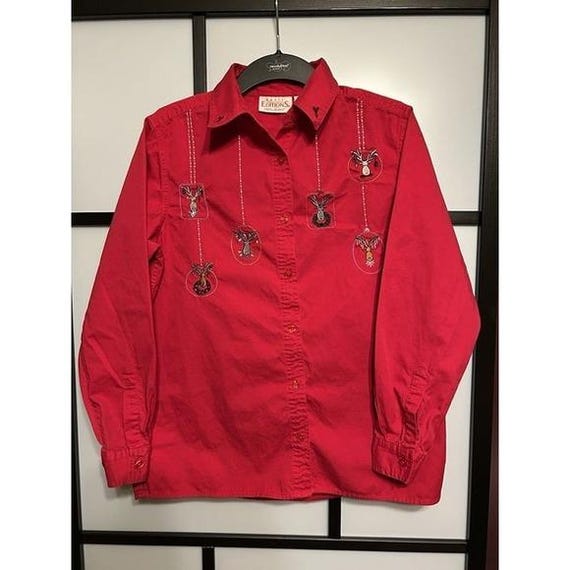 Vtg Basic Editions Button Front Christmas Shirt R… - image 1