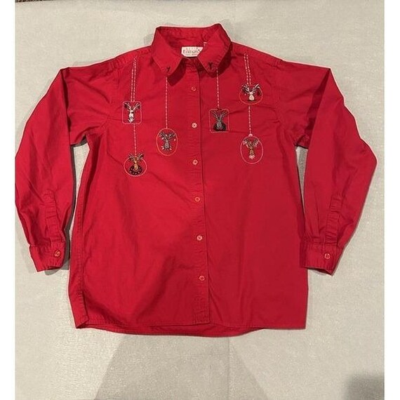 Vtg Basic Editions Button Front Christmas Shirt R… - image 8