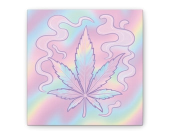 Rainbow Holographic Pot Leaf Canvas Art: Iridescent Stoner Decor