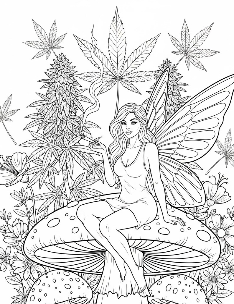 Witchy Fairy Coloring Book: Spooky Stoner Halloween Designs (digital ...