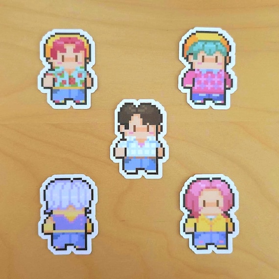 アイドル [GGAGGONG] Grid Pop ver.1 Pastel Kpop Demon Hunters Pixel Art Stickers | Saja Boys Soda Pop (jinu