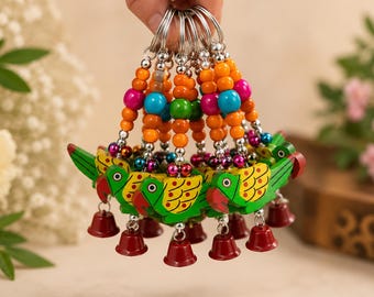 Hand-Painted wooden Keychains | Indian Boho Bag Charm